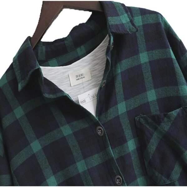 Women Blouse Shirt Loose Casual Plaid Shirts Long Sleeve Large Size - Image 5