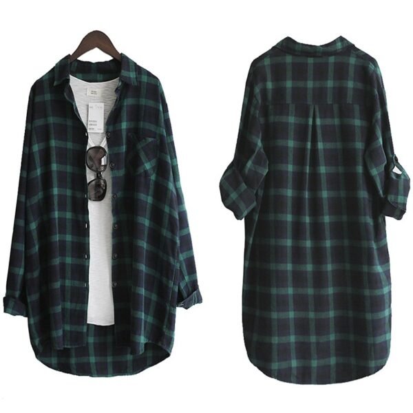 Women Blouse Shirt Loose Casual Plaid Shirts Long Sleeve Large Size - Image 3