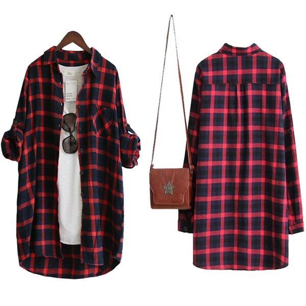 Women Blouse Shirt Loose Casual Plaid Shirts Long Sleeve Large Size - Image 4