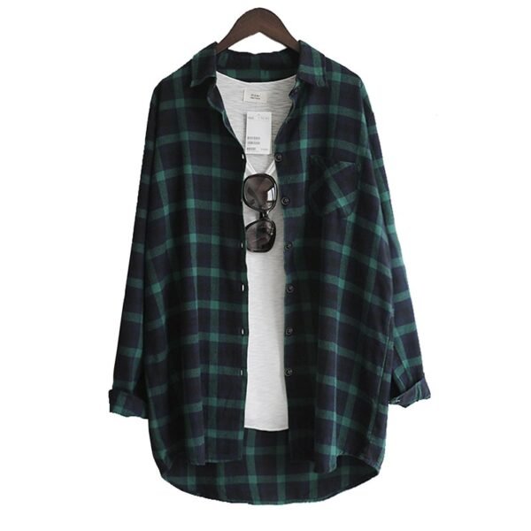 Women Blouse Shirt Loose Casual Plaid Shirts Long Sleeve Large Size - Image 2