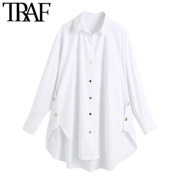 TRAF Women Fashion With Side Buttons Loose Asymmetrical Blouses