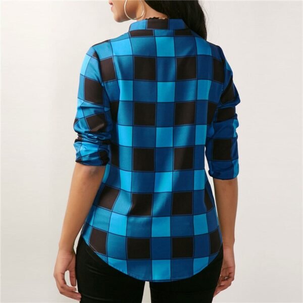 Plaid Shirt Women Casual Long Sleeve Blouse Sexy Deep V Neck Lace Up Women Tops - Image 6
