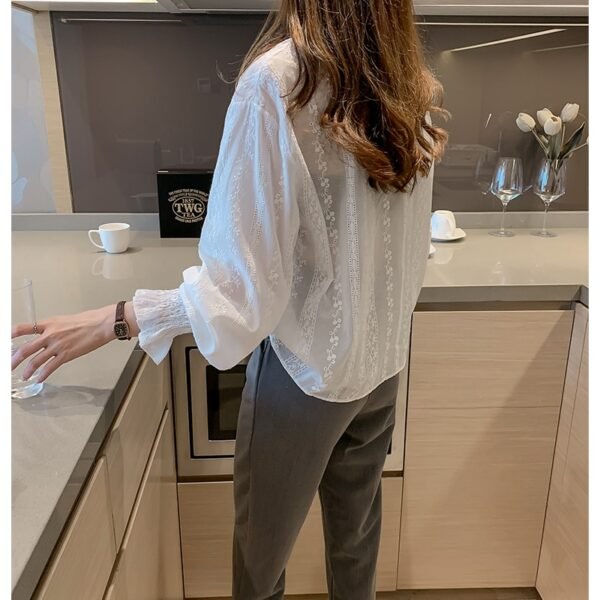 Women Loose White Chiffon Blouses Female Long Sleeve Lace Tops Feminina Blusas - Image 3