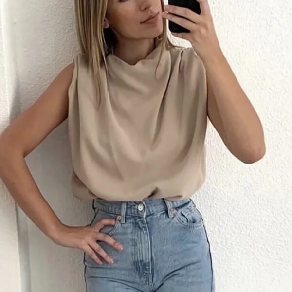 Vintage Women Elegant Stand Collar Soft Shirts 2021 Summer Fashion Ladies - Image 3