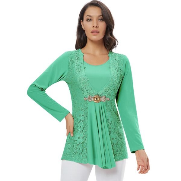 YTL Ladies Golden Diamond Waist Decoration Slim Tunic Tops Casual Party Long Sleeve - Image 5