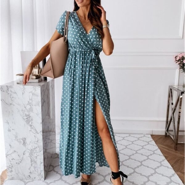 Polka Dot Boho Split Dress Vacation Casual Beach Long Dresses Women Clothing - Image 2