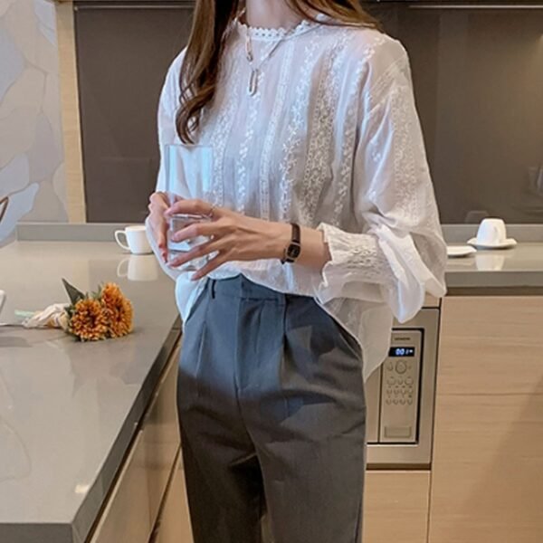 Women Loose White Chiffon Blouses Female Long Sleeve Lace Tops Feminina Blusas - Image 2