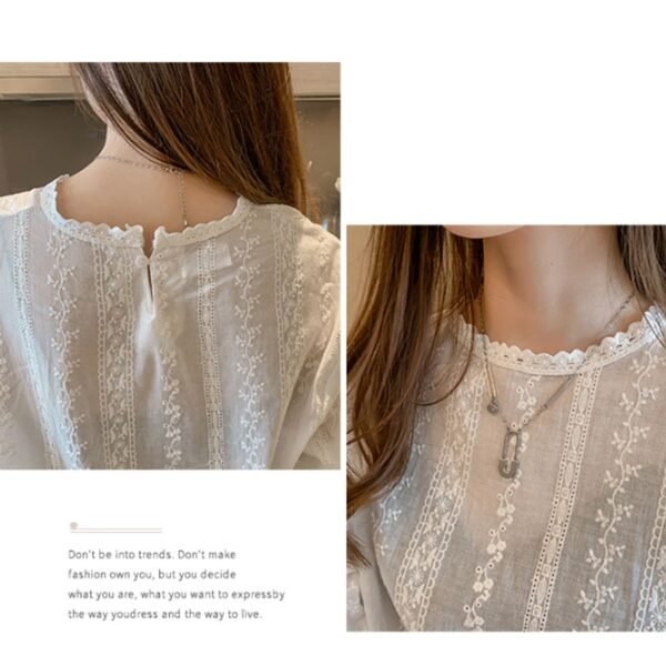 Women Loose White Chiffon Blouses Female Long Sleeve Lace Tops Feminina Blusas - Image 5