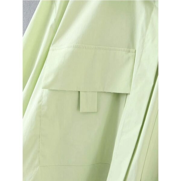 Casual england vintage solid green long sleeve za spring blouse women - Image 5