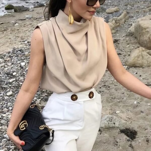 Vintage Women Elegant Stand Collar Soft Shirts 2021 Summer Fashion Ladies