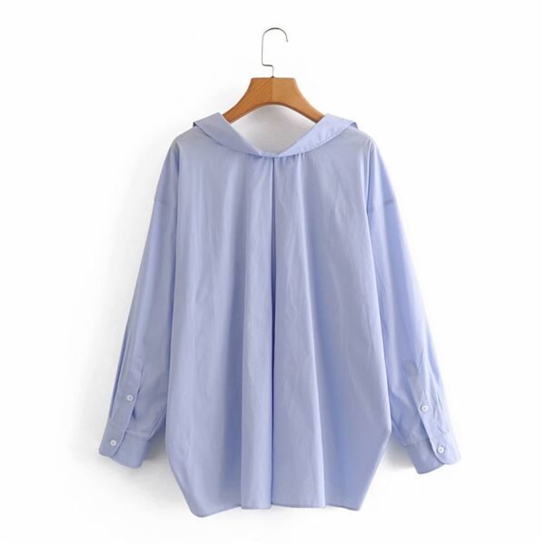 Evfer Za Blue Loose Poplin Shirts Long Sleeve Single Breasted Turn-down Collar Blouse - Image 2