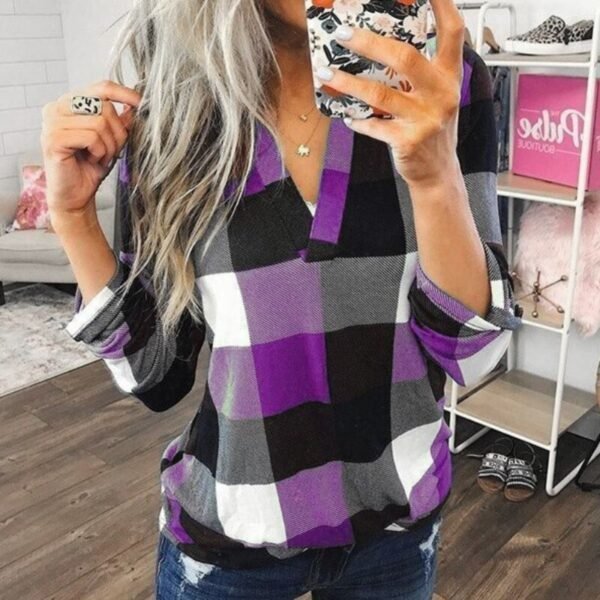 Women Casual Shirts Plaid Tops And Blouses Long Sleeve Red Ladies Plaid Shirts - Image 6
