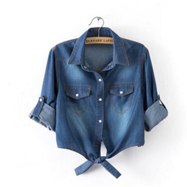 Summer Casual cropped sleeves Shirt women 2020 Denim cotton short Shirts