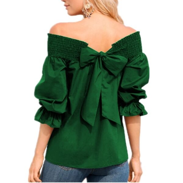 Women Sexy Off Shoulder Spring Summer Strapless Blouse Women Bow-knot Tops - Image 3