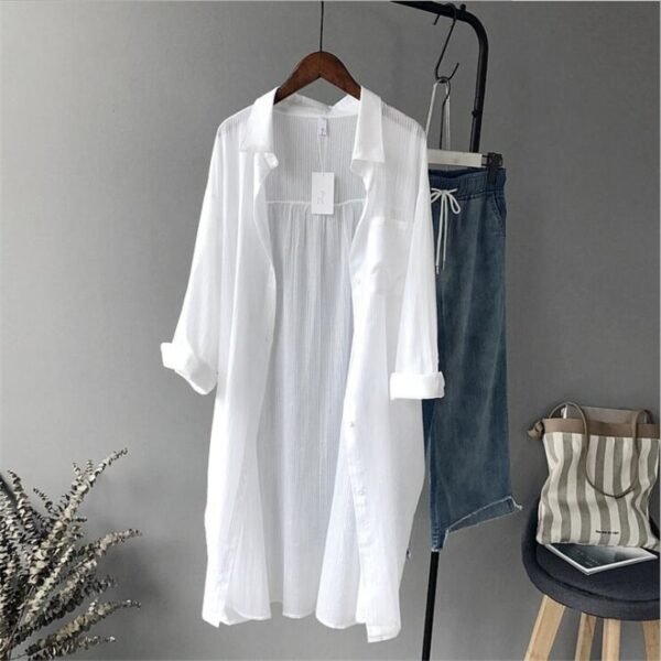 High quality loose Blouse TopsCotton Casual White Long Blouse Long Sleeve - Image 4