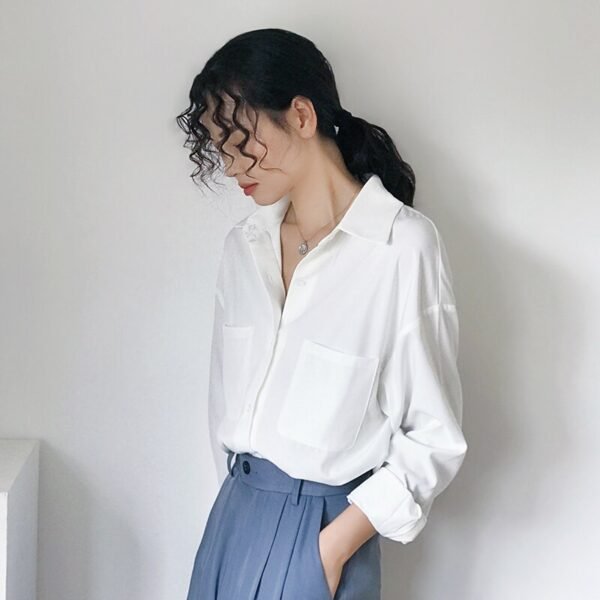 OL Style White Shirts for Women Turn-down Collar Pockets Women Blouse Tops - Image 4