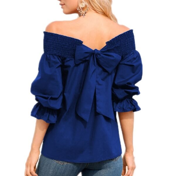 Women Sexy Off Shoulder Spring Summer Strapless Blouse Women Bow-knot Tops - Image 6