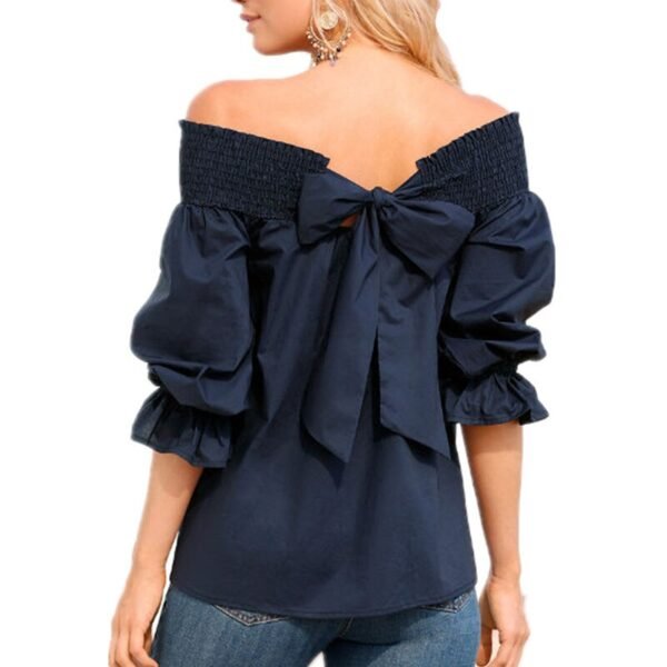 Women Sexy Off Shoulder Spring Summer Strapless Blouse Women Bow-knot Tops - Image 5