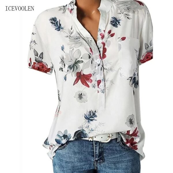Elegant women's shirt printing large size casual shirt fashion V-neck short-sleeved