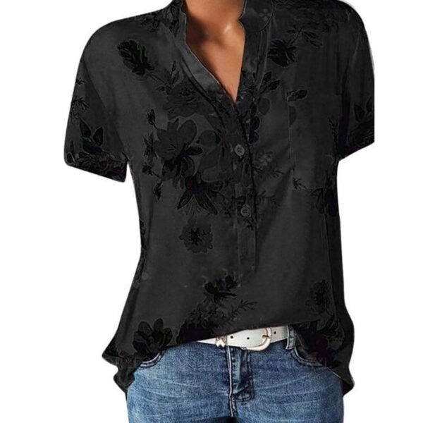 Elegant women's shirt printing large size casual shirt fashion V-neck short-sleeved - Image 5