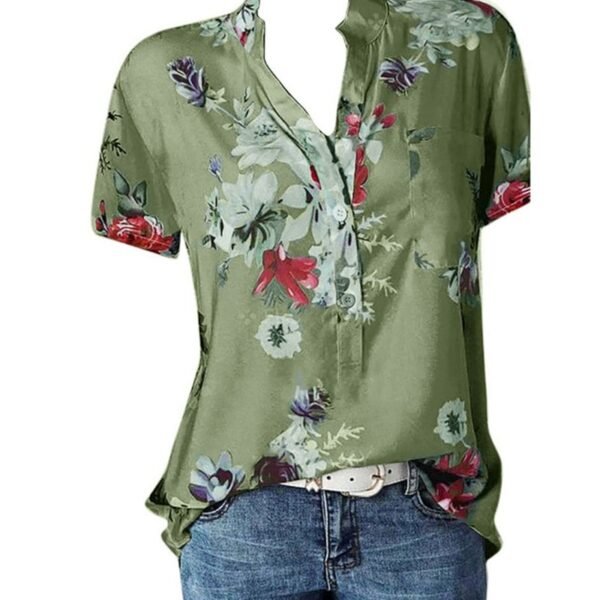 Elegant women's shirt printing large size casual shirt fashion V-neck short-sleeved - Image 4