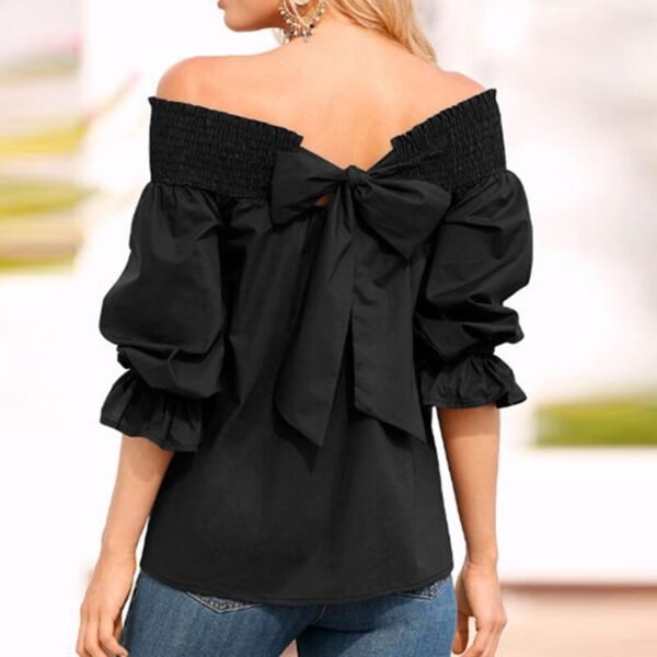 Women Sexy Off Shoulder Spring Summer Strapless Blouse Women Bow-knot Tops - Image 2