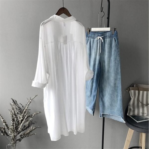 High quality loose Blouse TopsCotton Casual White Long Blouse Long Sleeve - Image 3