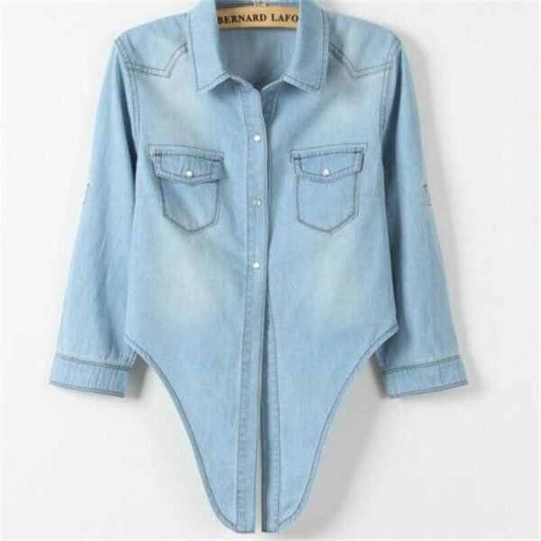 Summer Casual cropped sleeves Shirt women 2020 Denim cotton short Shirts - Image 3
