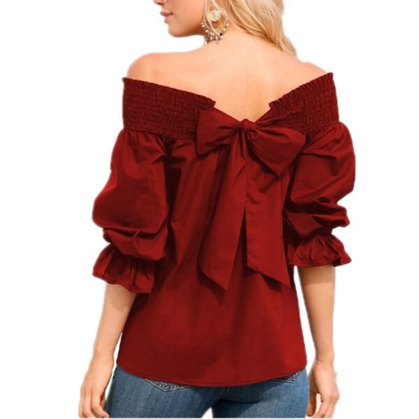 Women Sexy Off Shoulder Spring Summer Strapless Blouse Women Bow-knot Tops - Image 4