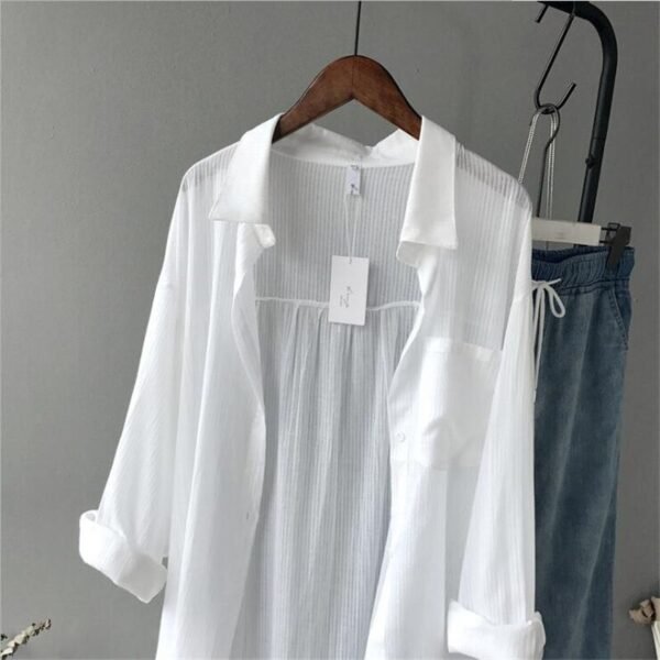 High quality loose Blouse TopsCotton Casual White Long Blouse Long Sleeve - Image 5