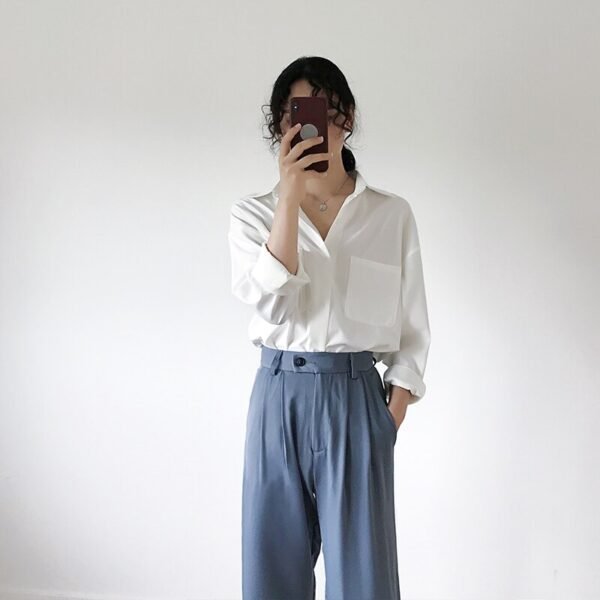 OL Style White Shirts for Women Turn-down Collar Pockets Women Blouse Tops - Image 6