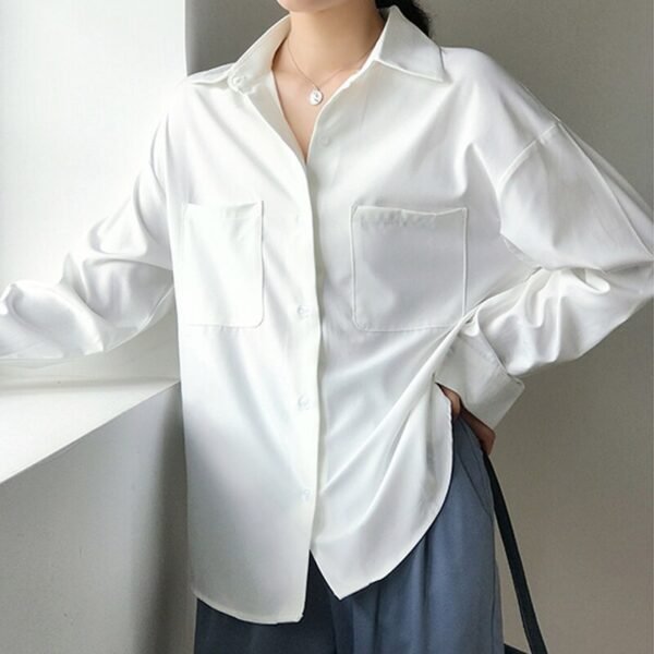OL Style White Shirts for Women Turn-down Collar Pockets Women Blouse Tops - Image 3