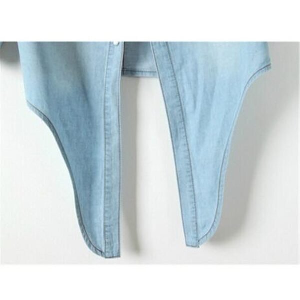 Summer Casual cropped sleeves Shirt women 2020 Denim cotton short Shirts - Image 5
