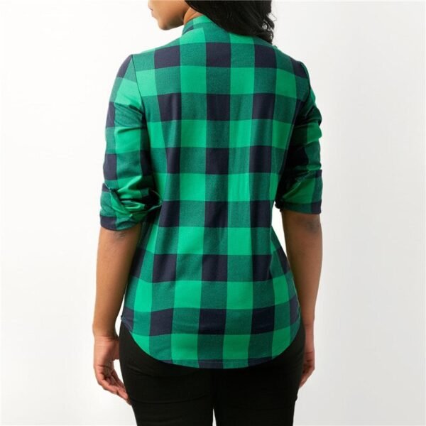 Plaid Shirt Women Casual Long Sleeve Blouse Sexy Deep V Neck Lace Up Women Tops - Image 4