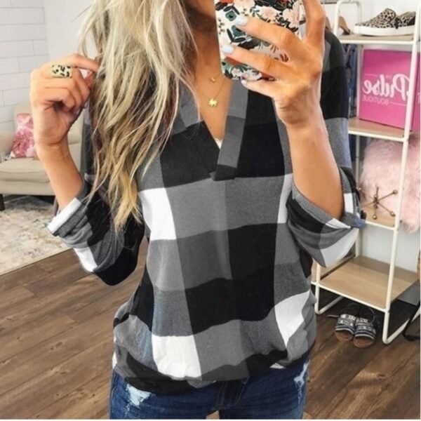 Women Casual Shirts Plaid Tops And Blouses Long Sleeve Red Ladies Plaid Shirts - Image 3