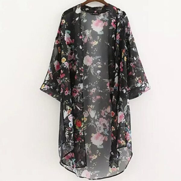 Women Vintage Floral Chiffon Shirts Small Fresh Simple Long Sunscreen Blouse - Image 3