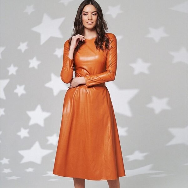 Belt Faux Leather Women Dresses Slim Fit Long Sleeve PU Dress New Arrival - Image 4