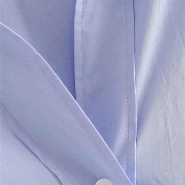 Evfer Za Blue Loose Poplin Shirts Long Sleeve Single Breasted Turn-down Collar Blouse - Image 3