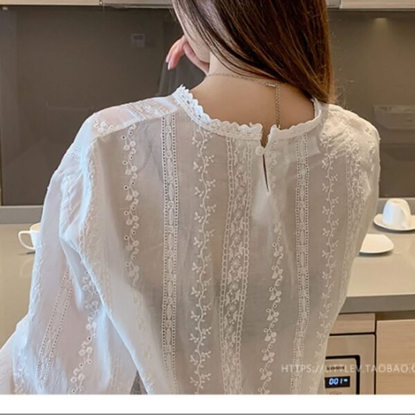 Women Loose White Chiffon Blouses Female Long Sleeve Lace Tops Feminina Blusas - Image 4