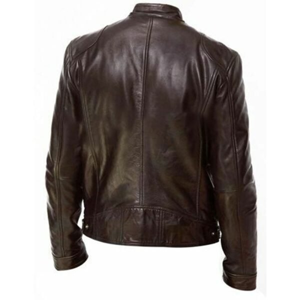 New Men's Casual Jacket Autumn And Winter Stand Collar Slim PU Leather Jacket - Image 4