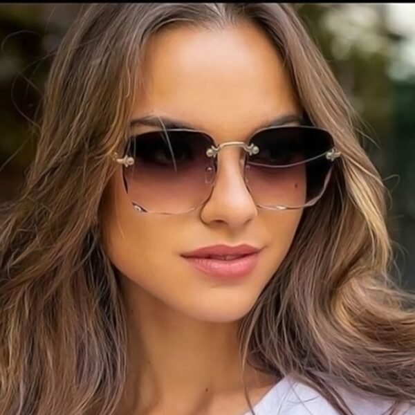 Rimless Square Sunglasses Women Luxury Brand Designer Summer Red Glasses
