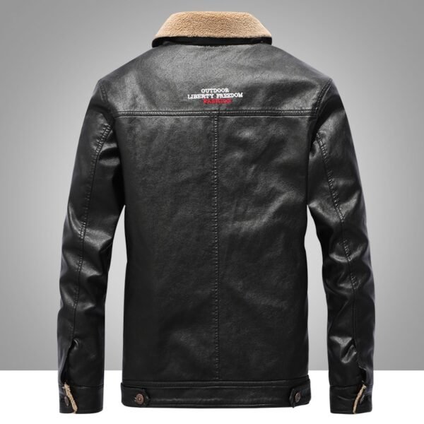 New Leather Jacket Autumn Winter Warm Velvet Lapel Lamb Casual Men Jacket - Image 3