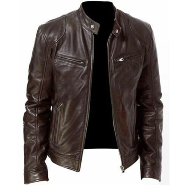 New Men's Casual Jacket Autumn And Winter Stand Collar Slim PU Leather Jacket - Image 3