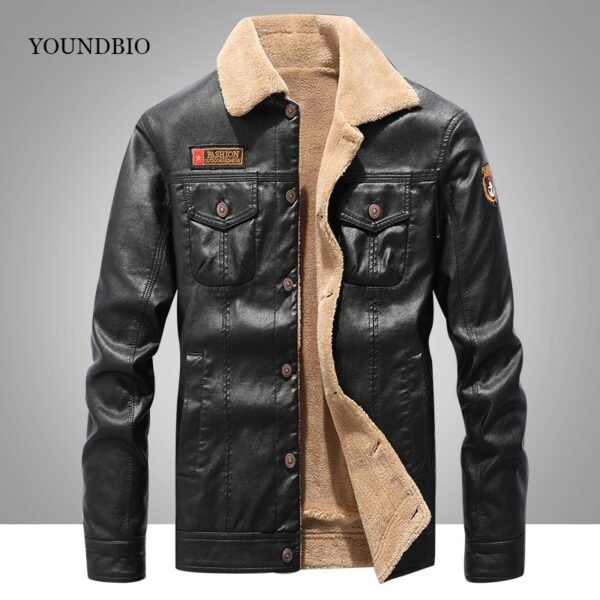 New Leather Jacket Autumn Winter Warm Velvet Lapel Lamb Casual Men Jacket