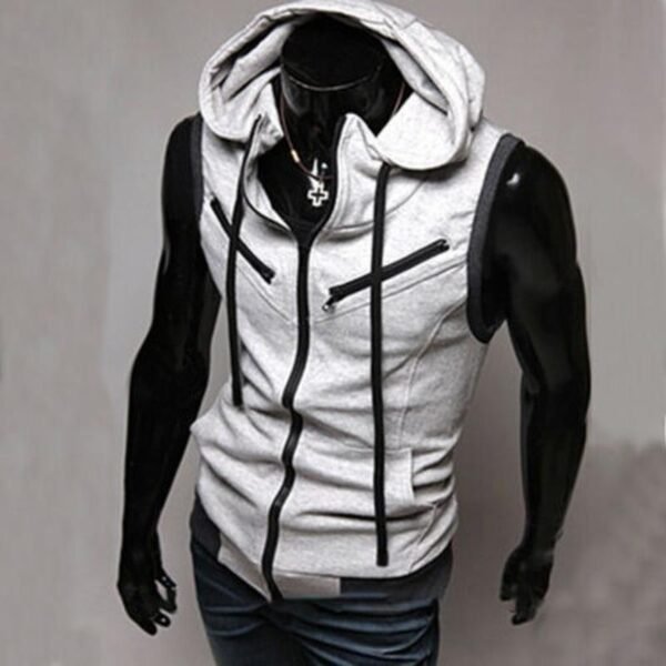 Men Sports Workout Autumn Sleeveless Zip Up Vest Hoodie Casual Sportswear - Image 6