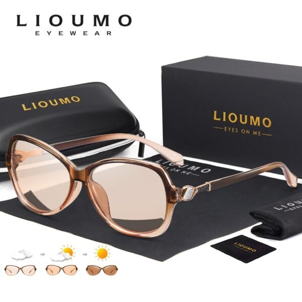 LIOUMO Classic Diamond Photochormic Oval Eyewear Sunglasses