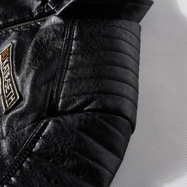 Winter Leather Jacket Patchwork Fleece Thicken Warm Casual Leather Jackets - Image 6