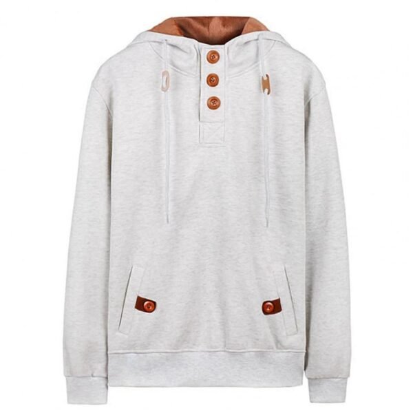 Men's Loose Warm Long Sleeve Autumn Winter Hooded Button Sport Sweatshirt - Image 3