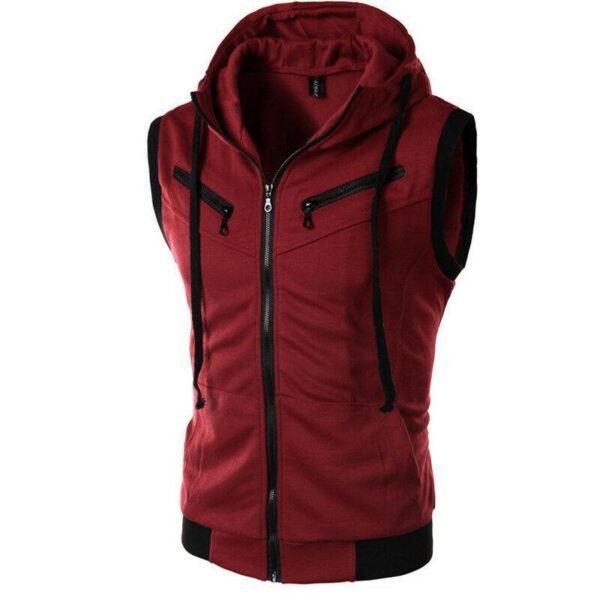 Men Sports Workout Autumn Sleeveless Zip Up Vest Hoodie Casual Sportswear - Image 4