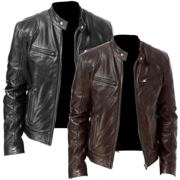 New Men's Casual Jacket Autumn And Winter Stand Collar Slim PU Leather Jacket - Image 2
